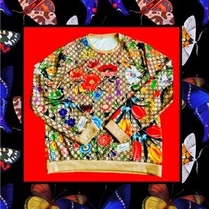 Monogram Beige Floral Print long sleeve light sweatshirt in gorgeous colors XL